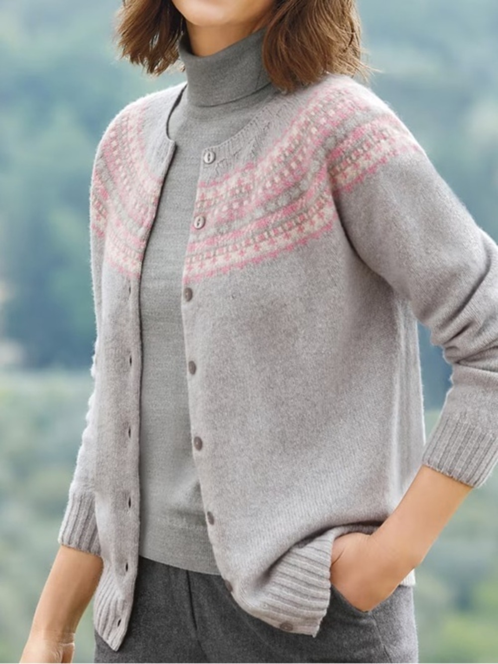 Ines de la Fressange Paris Gray Wool Cardigan Sweater